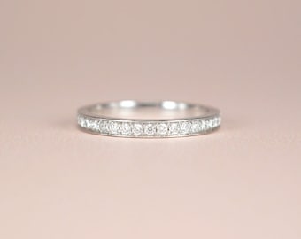 Ready To Ship. 2.2mm Diamond Eternity Band Pave Set 1.3mm F G VS1 Natural Diamonds White Gold 18K Half Eternity. US 3.75-5.75 Gift for Her