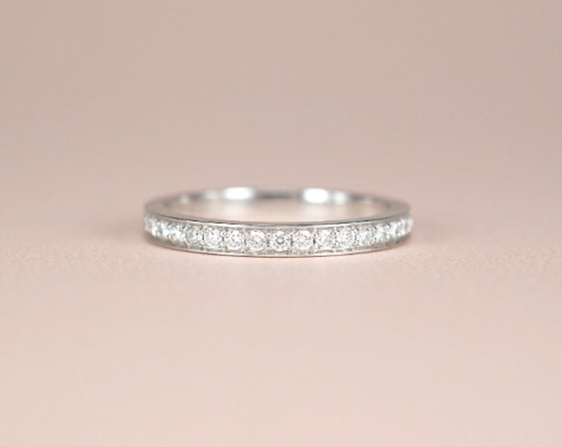 Ready To Ship. 2.2mm Diamond Eternity Band Pave Set 1.3mm F G VS1 Natural Diamonds White Gold 18K Half Eternity. US 3.75-5.75 Gift for Her image 1