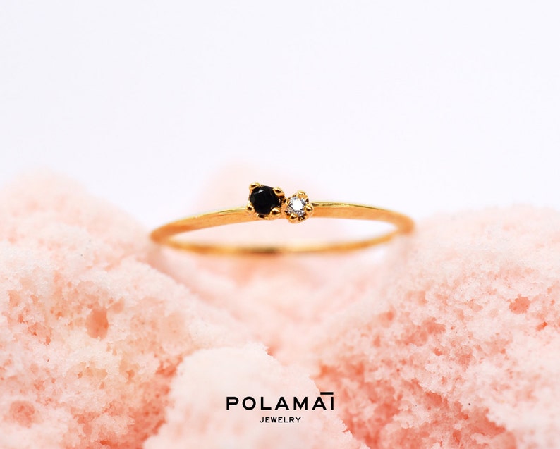 Black and White Diamond Ring . Diamond Stacking Ring . 14k - Etsy