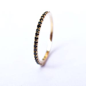 Natural Black Diamond 1.35mm Eternity Ring 18k 14k Half 3 4 or Full Black Diamond Band . Wedding Band Micro Pave . Yellow White Rose Gold