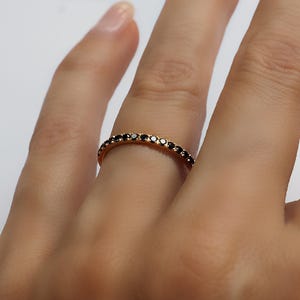 Black Diamond Eternity Ring 18k 14k Gold or Platinum 1.6mm . Natural Black Diamond Band . Wedding Band . Yellow White Rose Gold Ring image 5