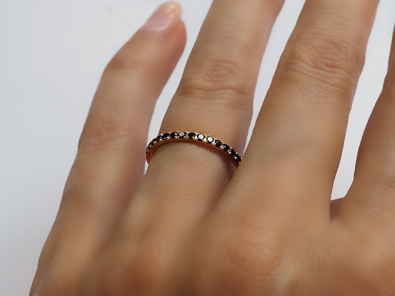 Black Diamond Eternity Ring 18k 14k Gold or Platinum 1.6mm . Natural Black Diamond Band . Wedding Band . Yellow White Rose Gold Ring image 5