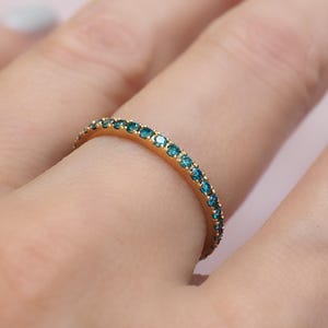 Teal Blue Diamond Eternity Ring 18k 14k Gold or Platinum 1.6mm . Full 3/4 or Half Eternity Wedding Band . Yellow White Rose Gold Ring