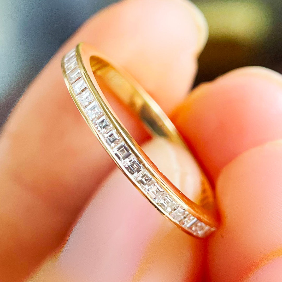 Carre Cut Diamond Band 2mm . Carre Cut Diamond Ring . 14k Carre Cut Diamond Band 2mm . Carre Cut Diamond Ring . 14k