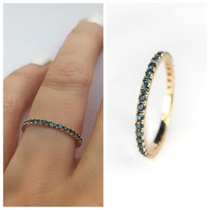 Teal Blue Sapphire Ring . Sapphire 3/4 Eternity Band . Sapphire Wedding Band . Teal Stacking Band . 14k 18k Yellow Rose White Gold Polamai