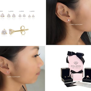 Pair EF Color Natural Diamond Stud Earrings . 18k 14k Solid Gold .  Genuine Diamond Earrings .  3 Prong Martini Set Earrings. Polamai