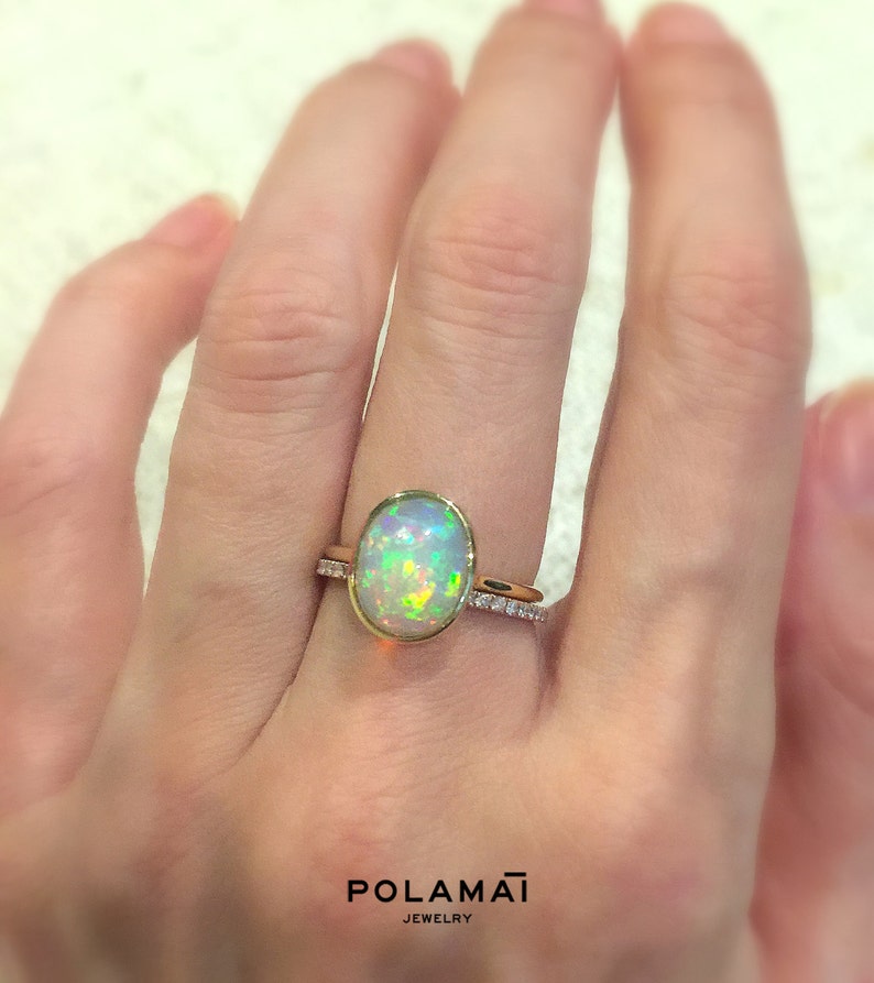 Large Oval Opal Ring 14k 18k Bezel Set Statement Ring . Etsy