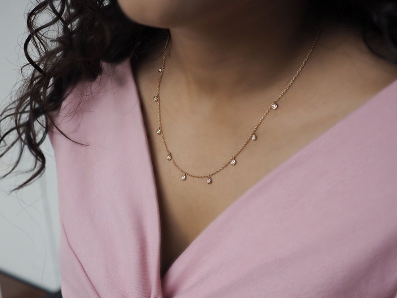 9 Diamond Raindrop Necklace. Diamond Drip Necklace . 18k Solid Etsy