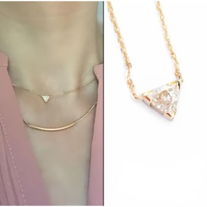 Natural Diamond Necklace. Trillion Cut Diamond Solitaire 18k 0.10 to 0.30 ctw G VS . Triangle Diamond Single Diamond Rose White Yellow Gold