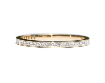 Ready to Ship . Princess Cut Diamond Half Eternity Ring 1.8mm . US sizes 4.5-6.5 14k White Gold Wedding Band . Channel Setting Diamond Band
