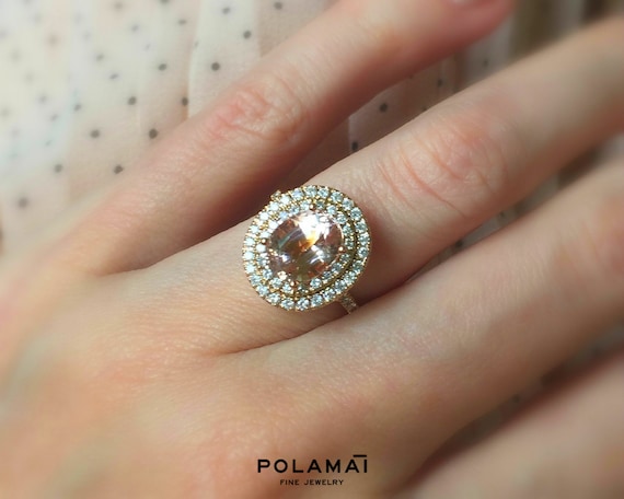 Morganite double halo ring sale