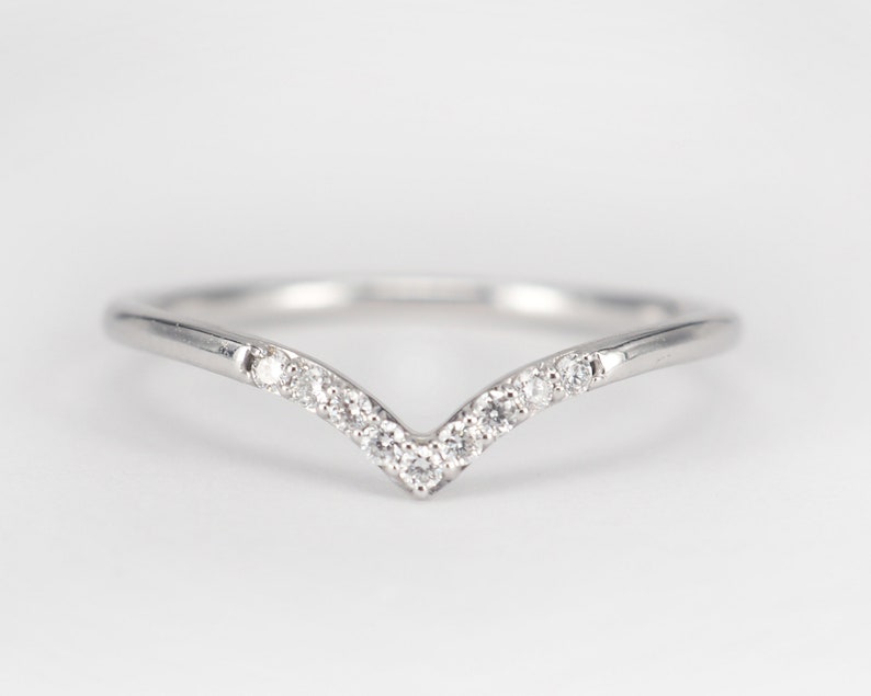 Diamond Dip Ring Stackable Diamond Ring US Sizes 5 to 8 Diamond V Ring Chevron Wedding Band Ready to Ship 14k White Gold Polamai