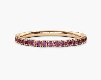 Natural Pink Tourmaline Band 1.6mm . 18k 14k Gold or Platinum . Eternity Band . Wedding Band . October Birthstone Gift