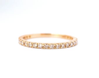 シャンパンダイヤモンドエタニティリング 18k 14kゴールドまたはプラチナ 1.6mm ダイヤモンド結婚指輪 アニバーサリーリング イエローホワイトローズゴールドリング ポラマイ