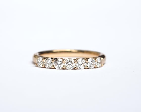 7 Diamond Shared Prong Ring 0.63ctw 18k 14k . 2.5mm Diamond Wedding Band . Eternity Ring . Stacking Ring. Yellow White Rose Gold . Polamai