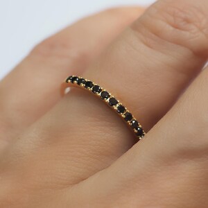 Black Diamond Eternity Ring 18k 14k Gold or Platinum 1.6mm . Natural Black Diamond Band . Wedding Band . Yellow White Rose Gold Ring image 4