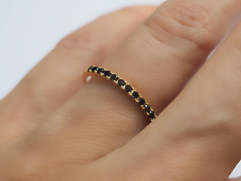 Black Diamond Eternity Ring 18k 14k Gold or Platinum 1.6mm . Natural Black Diamond Band . Wedding Band . Yellow White Rose Gold Ring image 4