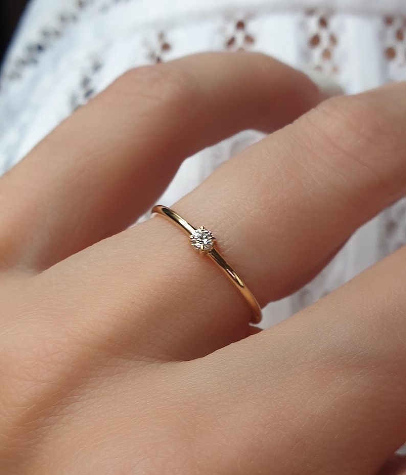 Natural Diamond Ring. Dainty Diamond Ring . Small Diamond Engagement Ring . Tiny Diamond Ring . 14k 18k Yellow Rose White Gold Polamai image 5