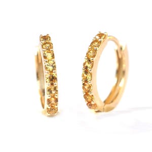 Yellow Sapphire Hoop Earrings 12mm 9mm . 14k 18k Yellow White Rose Gold . Sapphire Huggie Earrings . Small Hoop Earrings . Natural Sapphire