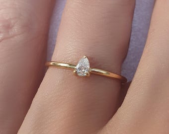 Baby Pear Cut Diamond Ring. Pear Diamond Engagement Ring . Promise Ring . Stacking Ring . 14k 18k Yellow Rose White Gold Platinum