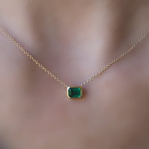 Natural Emerald Necklace. Bezel Set Octagonal Zambian Emerald . 18k 14k White Rose Yellow Gold Emerald Necklace . Emerald Pendant Polamai image 2