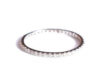 Ready to Ship . White 18k Gold Eternity Ring US 8 Full Eternity Style 1.35mm Diamond Eternity Band Wedding Band Micro Pave Ring Gift for Her