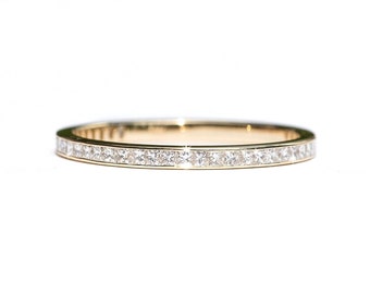 Ready to Ship . Princess Cut Diamond Eternity Ring . US Sizes 4-6 . 14k Yellow Gold Wedding Band Half Eternity . Channel Setting 1.8mm