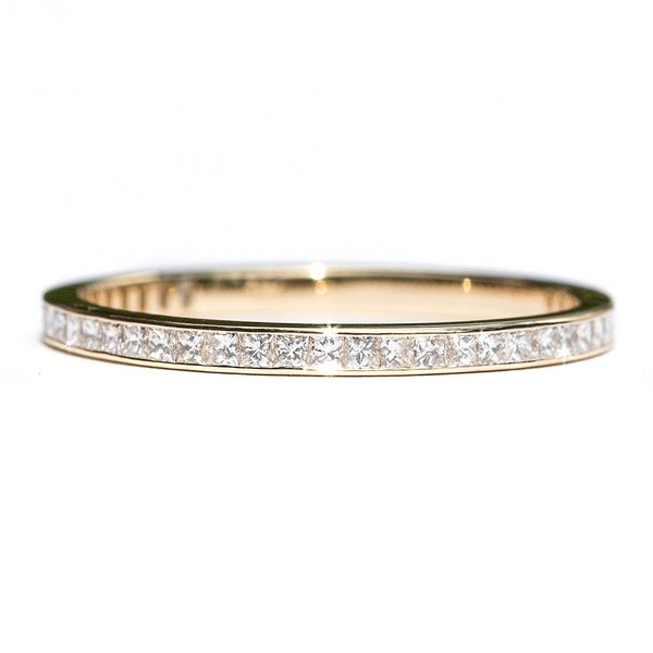 Princess Cut Diamond Eternity Ring 1.8mm 18k 14k. Wedding Band . Full 3/4 Half Eternity . Channel Setting. Yellow Rose White Gold Platinum