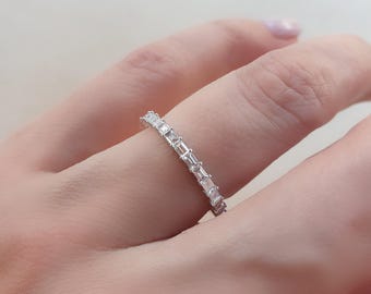 Baguette Diamond Band . Baguette Cut Diamond Ring 2mm . Prong Set Baguette Cut Diamond Wedding Band . White Yellow Rose 14k 18k Platinum 950