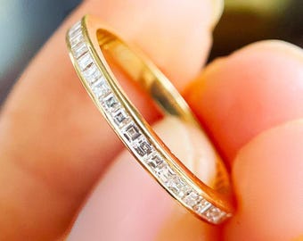 Carre Cut Diamond Band 2mm . Carre Cut Diamond Ring . 14k 18k Gold Carre Cut Band Channel Set Diamond . Platinum Wedding Band