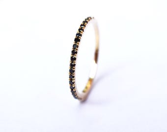 Black Diamond Eternity Ring 18k 14k Half 3/4 or Full Black Diamond Eternity Band . Wedding Band Micro Pave Ring . Yellow White Rose Gold