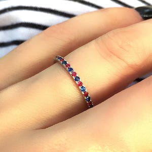 Sapphire and Ruby Eternity Ring 1.6mm . 14k 18k Gold. Stacking Ring . Wedding Band . Half or Full Eternity . Yellow White Rose Gold Polamai