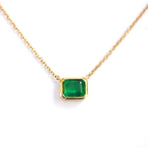 Natural Emerald Necklace. Bezel Set Octagonal Zambian Emerald . 18k 14k White Rose Yellow Gold Emerald Necklace . Emerald Pendant Polamai image 5