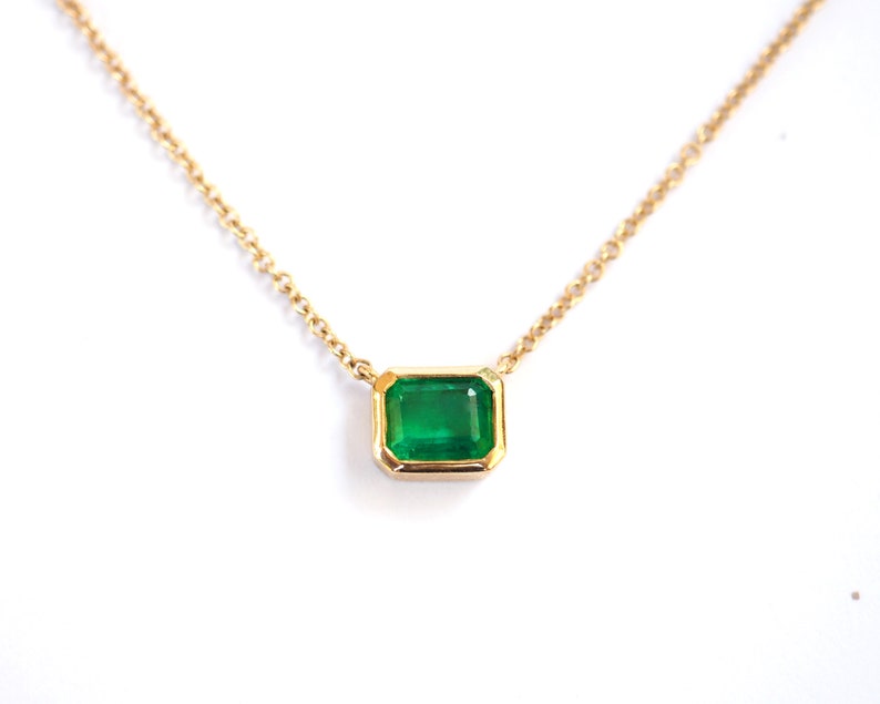 Natural Emerald Necklace. Bezel Set Octagonal Zambian Emerald . 18k 14k White Rose Yellow Gold Emerald Necklace . Emerald Pendant Polamai image 5