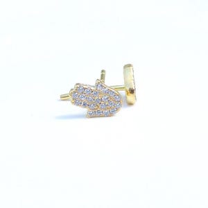 Natural Diamond Hamsa Hand Stud Earrings . 14k 18k Yellow White Rose Gold . Polamai . Natural Diamond Stud Earrings