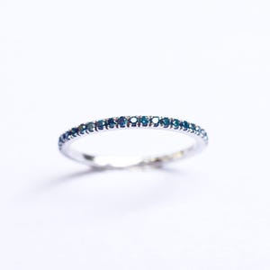 Blue Diamond Eternity Ring 18k 14k . Full or Half Eternity Band . Wedding Band Micro Pave Ring . Solid Yellow White Gold . Polamai image 3