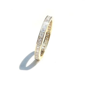 Princess Cut Diamond Eternity Ring 2.4mm 18k . Wedding Band . Full Half Eternity . Channel Setting. Yellow Rose White Gold . Platinum