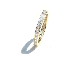 Princess Cut Diamond Eternity Ring 2.4mm 18k . Wedding Band . Full Half Eternity . Channel Setting. Yellow Rose White Gold . Platinum