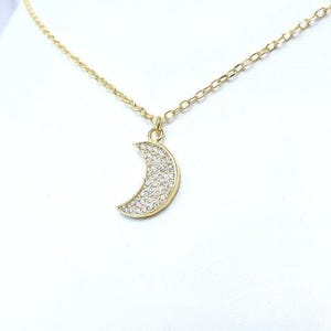 Natural Diamond Crescent Moon Necklace Solid 18k gold . Layering Necklace Symbol Necklace . Yellow White or Rose Gold . Diamond Moon Pendant
