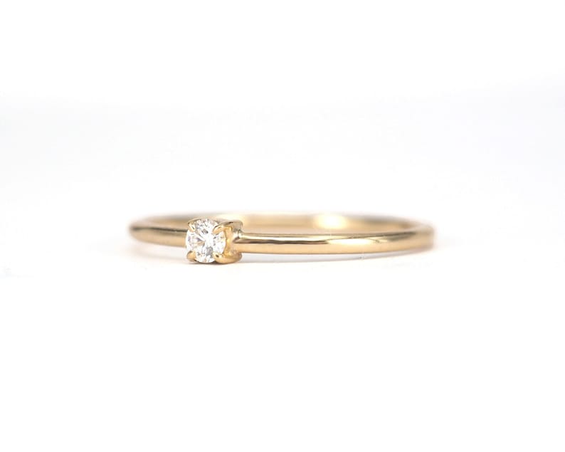 Natural Diamond Ring. Dainty Diamond Ring . Small Diamond Engagement Ring . Tiny Diamond Ring . 14k 18k Yellow Rose White Gold Polamai image 2