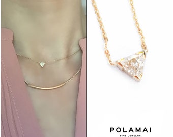 Diamond Necklace. Trillion Cut Diamond Solitaire 18k . 0.10 to 0.30 ctw G VS . Triangle Diamond . Single Diamond . Rose White Yellow Gold