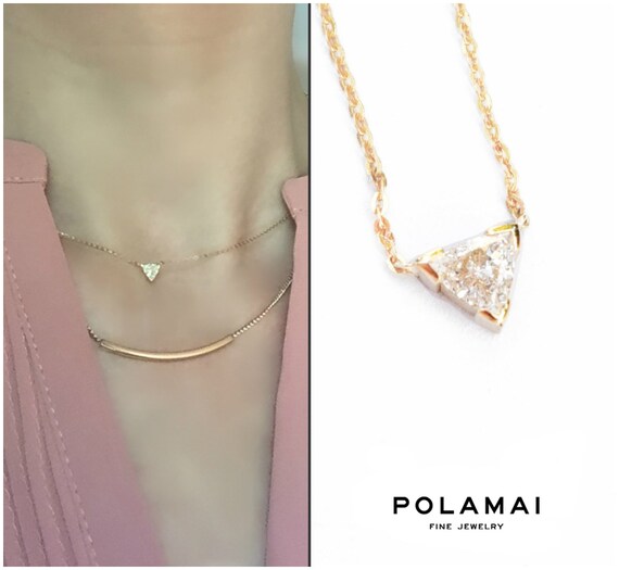 Diamond Necklace. Trillion Cut Diamond Solitaire 18k . 0.10 to