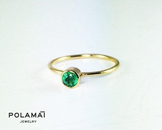 Bague émeraude Zambie Or 14 Carats Massif - Certifiée, Toutes Tailles, Faite Main, Neuf