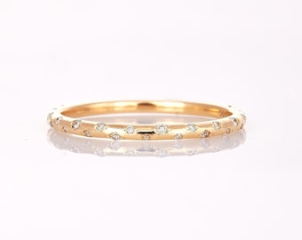 Diamond Sprinkles Ring . 14k 18k Gold Diamond Wedding Band . Diamond Stacking Ring . Celestial Diamond Band . Yellow White Rose Gold