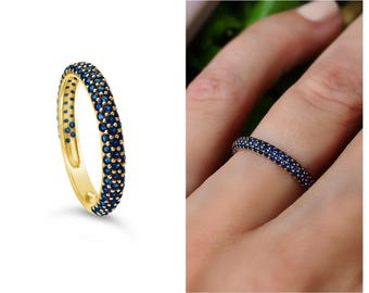 3 Row Blue Sapphire Eternity Band 2.7mm Width . 18k 14k Wedding Band . Sapphire Wedding Band . Stacking Band Yellow White Rose Gold Polamai