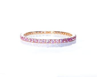 Light Pink Sapphire Eternity Ring . Half or Full Eternity 14k 18k . Wedding Band . Stacking Ring . Yellow White Rose Solid Gold .  Polamai