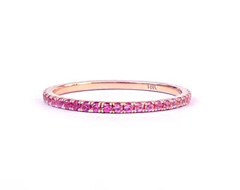 Ready to Ship . US 4 Ombre Pink Sapphire Eternity Ring Full Eternity 14k Rose Gold 1.35mm Width Wedding Band Stacking Ring Gift for Her