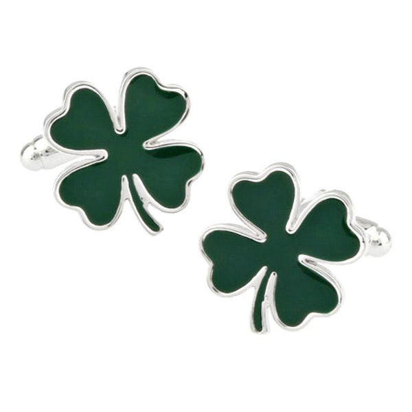 Four Leaf Clover Cufflinks Shamrock Lucky Irish Icon Green Groom Best Man Groomsmen Wedding Father's Day Gift