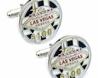 Welcome to Fabulous Las Vegas Cufflinks Poker Chip Casino Gambling Groom Best Man Groomsmen Wedding Father's Day Gift
