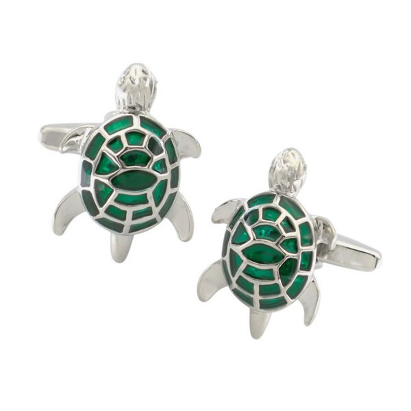 Turtle Cufflinks Green Enamel Cute Sea Turtle Tortoise Reptile Animal Groom Best Man Groomsmen Wedding Father's Day Gift